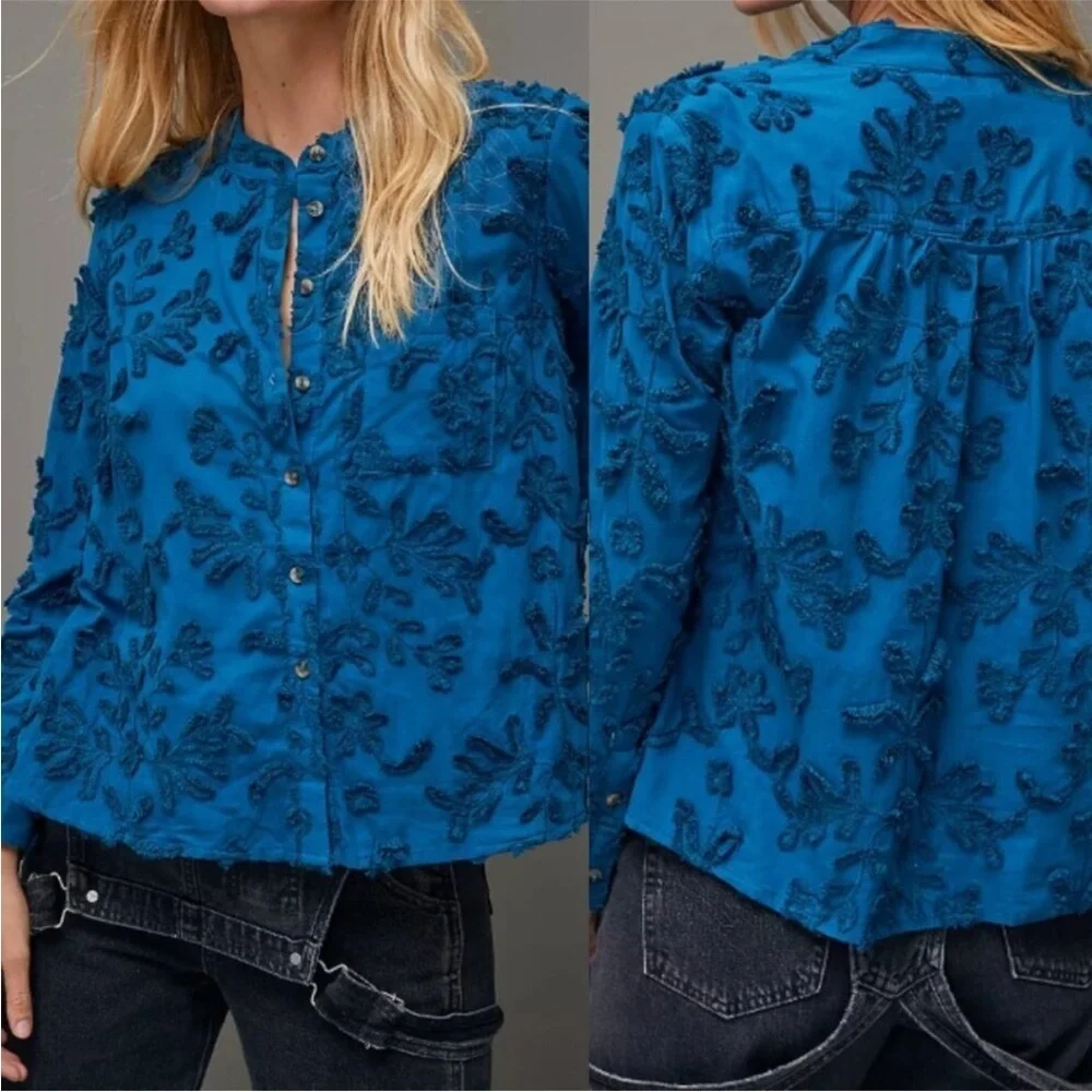 Anthropologie Pilcro Whitney Textured Trapeze Button Down Blouse Shirt feminine - Picture 7 of 7